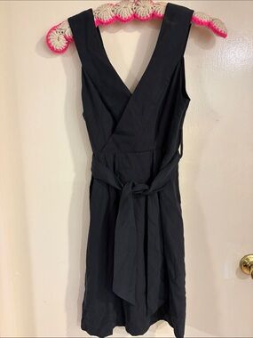 Barneys New York Black Sleeveless Wrap Midi Dress with Waist Tie